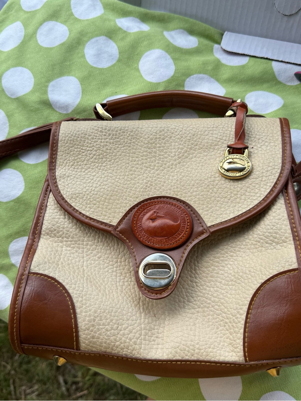 Dooney & Bourke Cream and Brown Top-Handle Leather Satchel